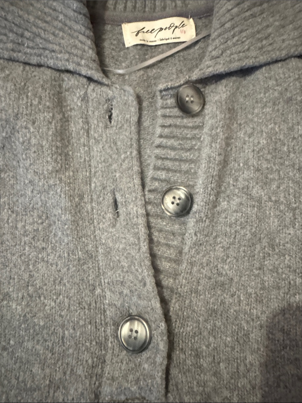 NWOT Free People Gray Shawl-Collar Button Sweater - Picture 3 of 6